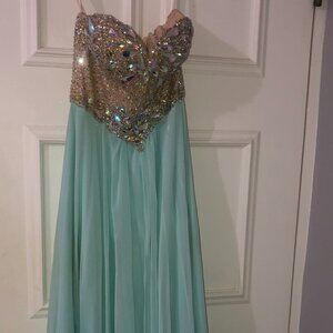 Terani Couture Sky Blue Strapless Dress